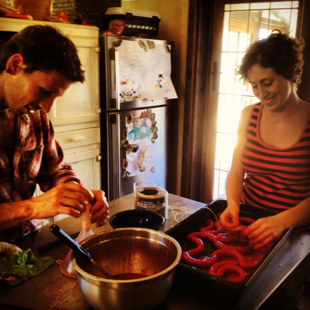 Liv and Gigi making blood sausage