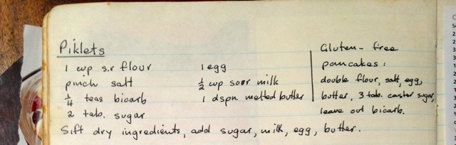 My Mum's pikelet recipe, on which my world is sometimes based.