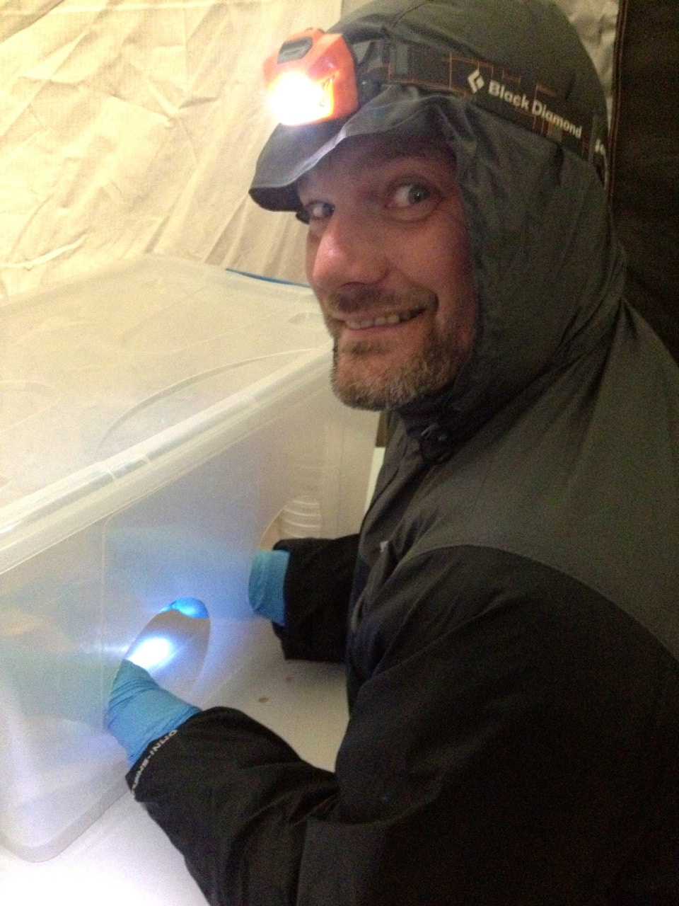 Nick looking slightly crazed due to spending too long cloning mushrooms in a sterile environment in the middle of winter