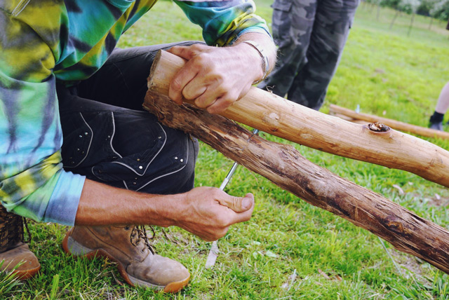 roundwood reciprocal roundhouse making at Milkwood's Natural Building course