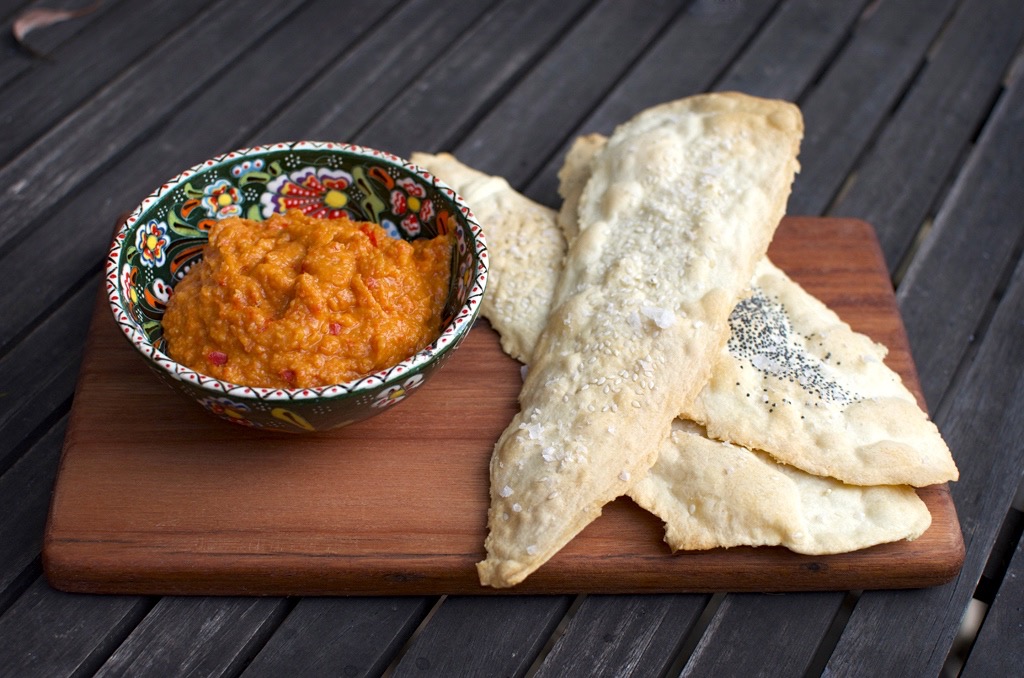 Olive oil crackers and vegetable dip